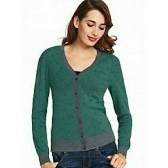 CAbi M Cardigan Sweater Green Polka Dot Gray 903 - Picture 1 of 7